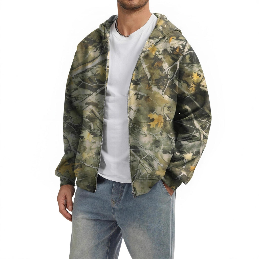 Men's Full Zip Up Hoodie Sweatshirt Jacket with Patterned Print and Dropped Shoulders - Image 3