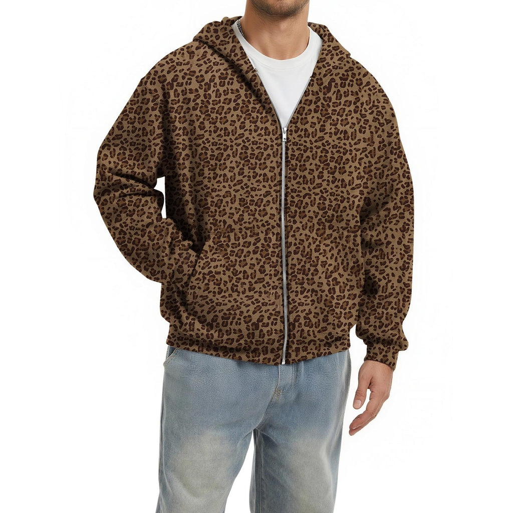 Men's Full Zip Up Hoodie Sweatshirt Jacket with Patterned Print and Dropped Shoulders - Image 5