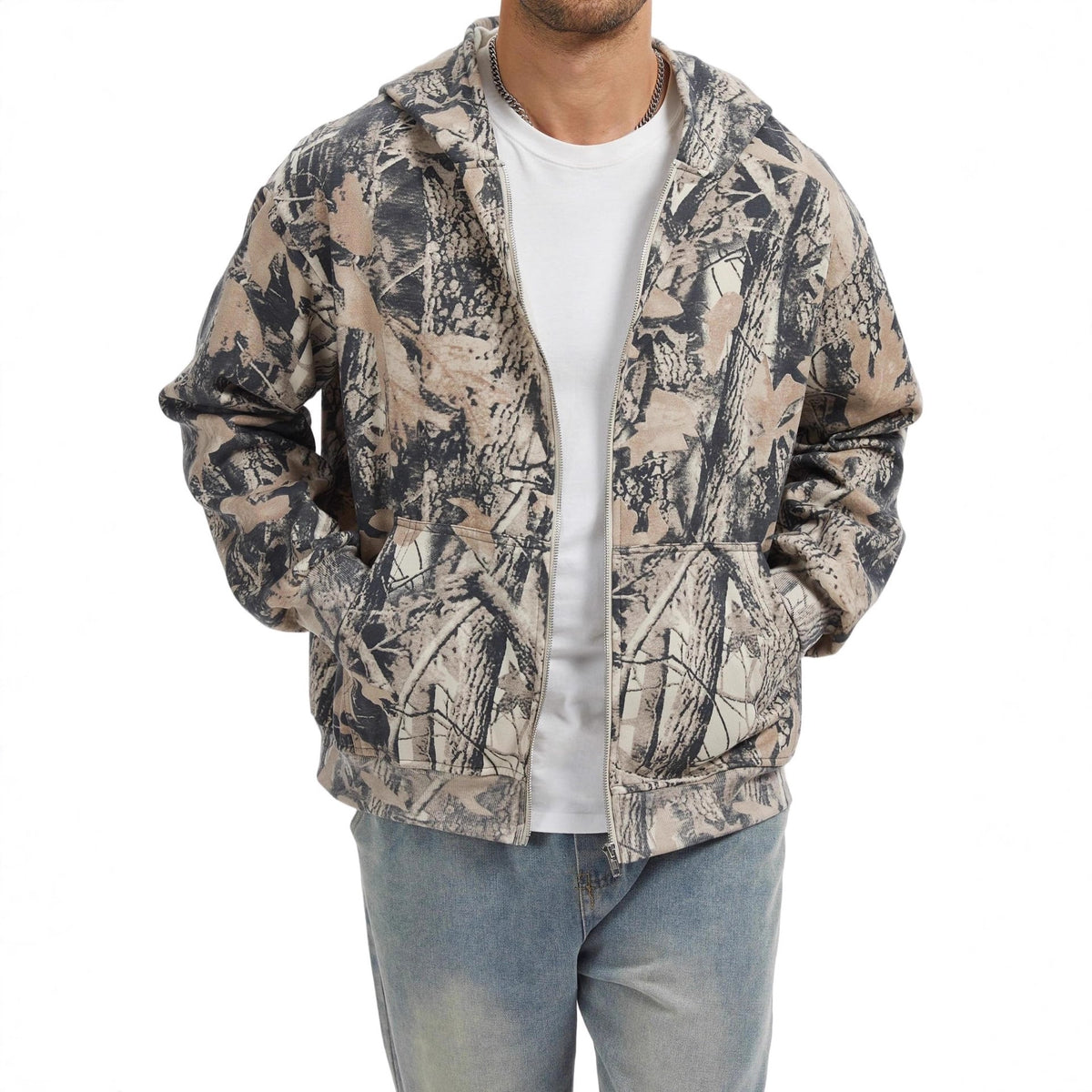 Men's Full Zip Up Hoodie Sweatshirt Jacket with Patterned Print and Dropped Shoulders - Image 6