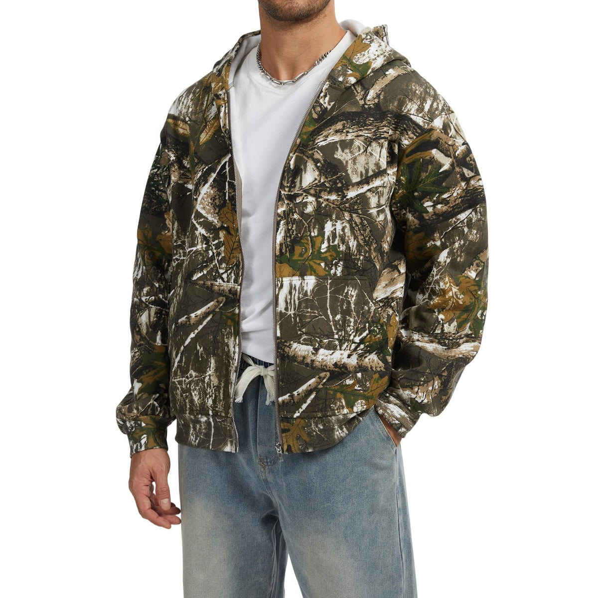 Men's Full Zip Up Hoodie Sweatshirt Jacket with Patterned Print and Dropped Shoulders - Image 8