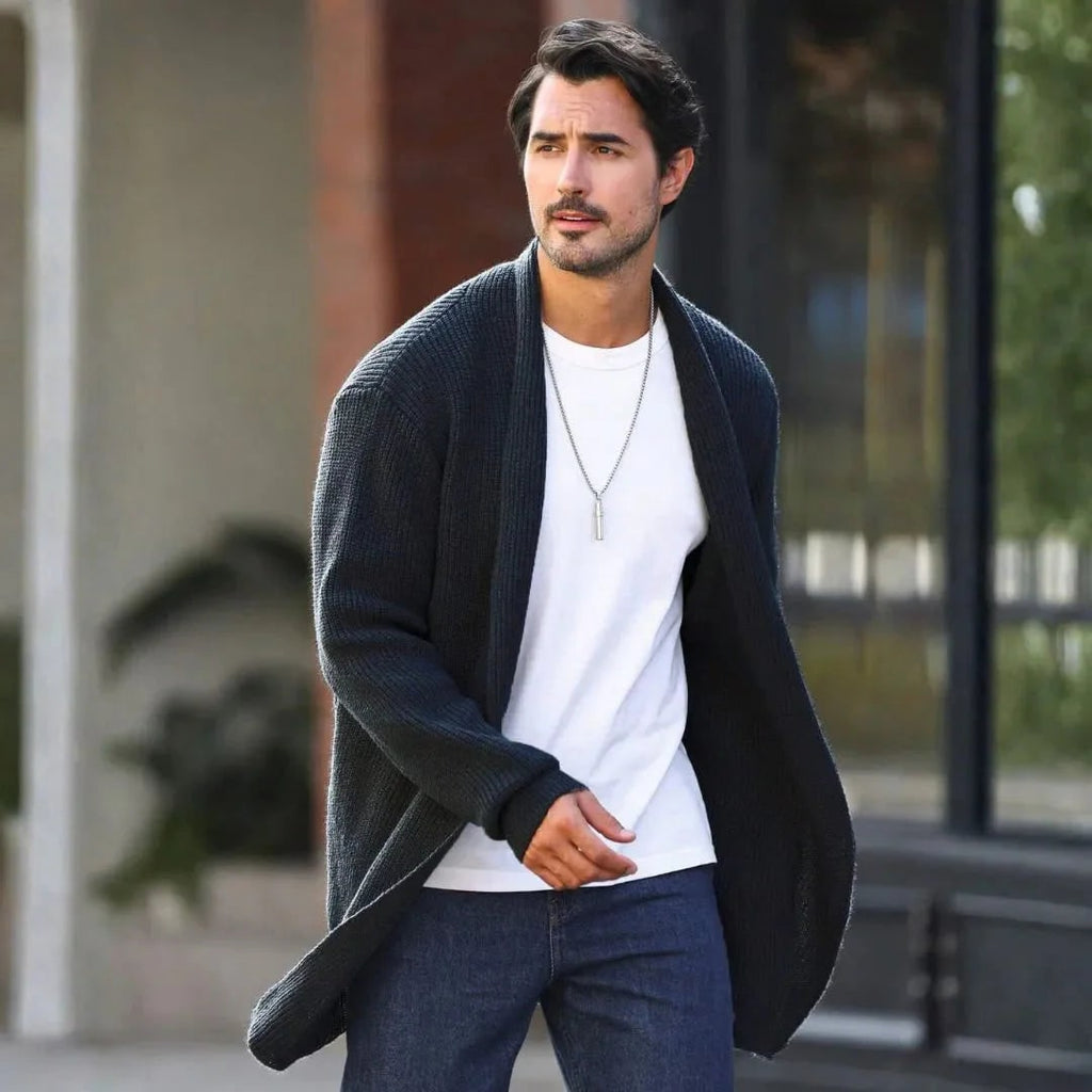 Men's Knit Cardigan with Shawl Collar Open Front Ribbed Sweater - Image 4