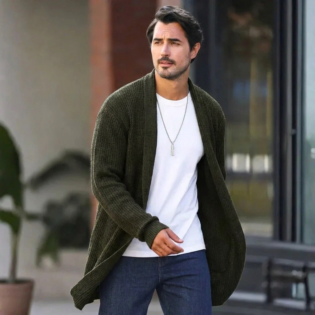 Men's Knit Cardigan with Shawl Collar Open Front Ribbed Sweater - Image 5