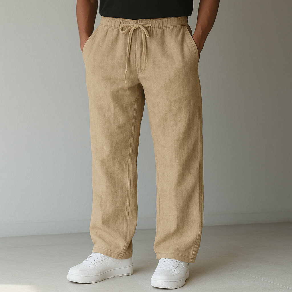 Men's Linen Drawstring Pants with Relaxed Fit and Deep Pockets - Image 3