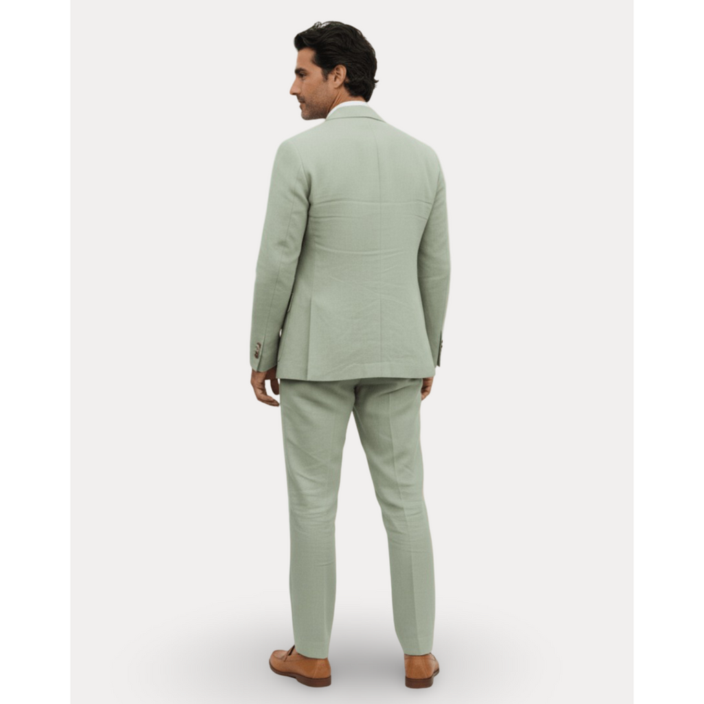 Men's Linen Slim Fit Summer Suit with Two-Button Blazer and Notched Lapels - Image 2