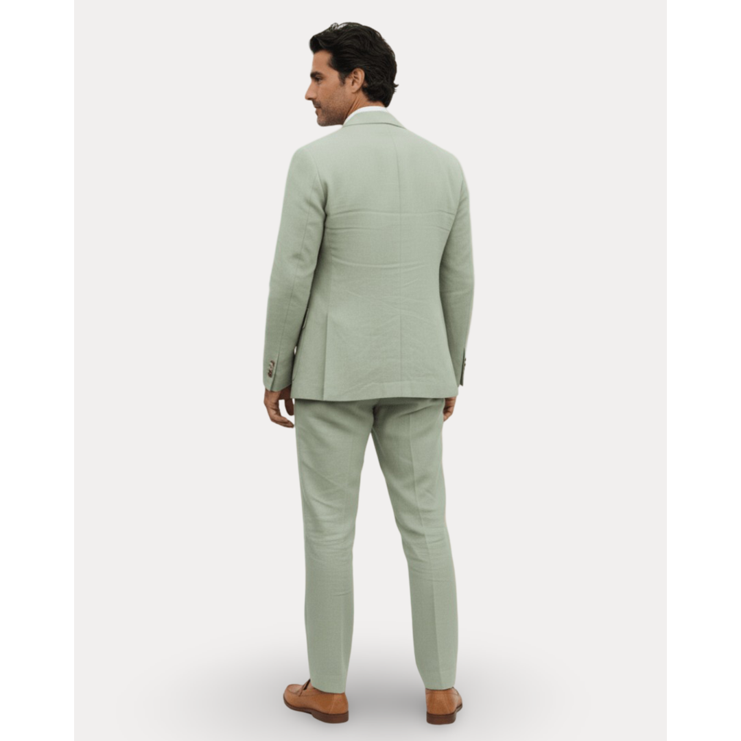 Men's Linen Slim Fit Summer Suit with Two-Button Blazer and Notched Lapels - Image 2