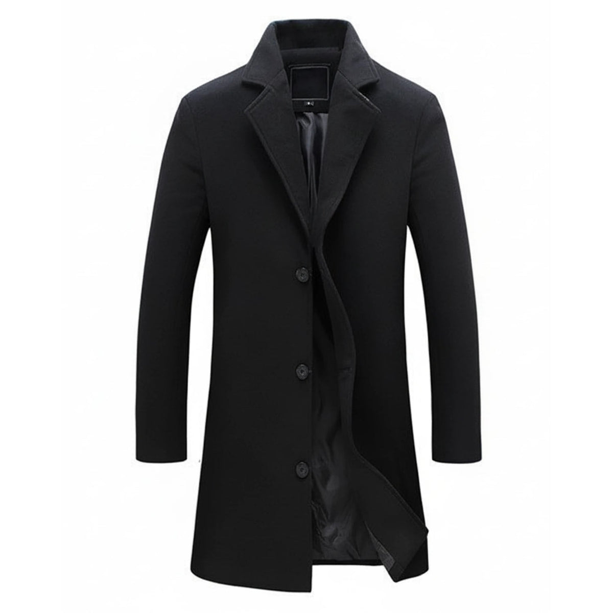 Men's Long Wool Overcoat with Notched Lapel and Single-Breasted Closure - Image 1