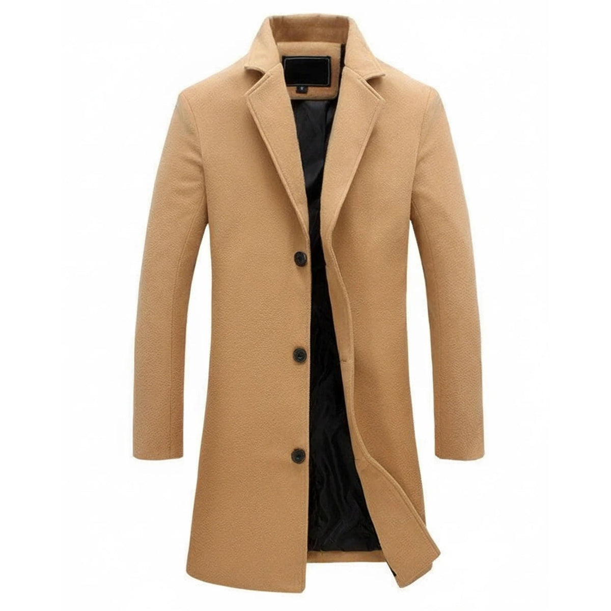 Men's Long Wool Overcoat with Notched Lapel and Single-Breasted Closure - Image 4