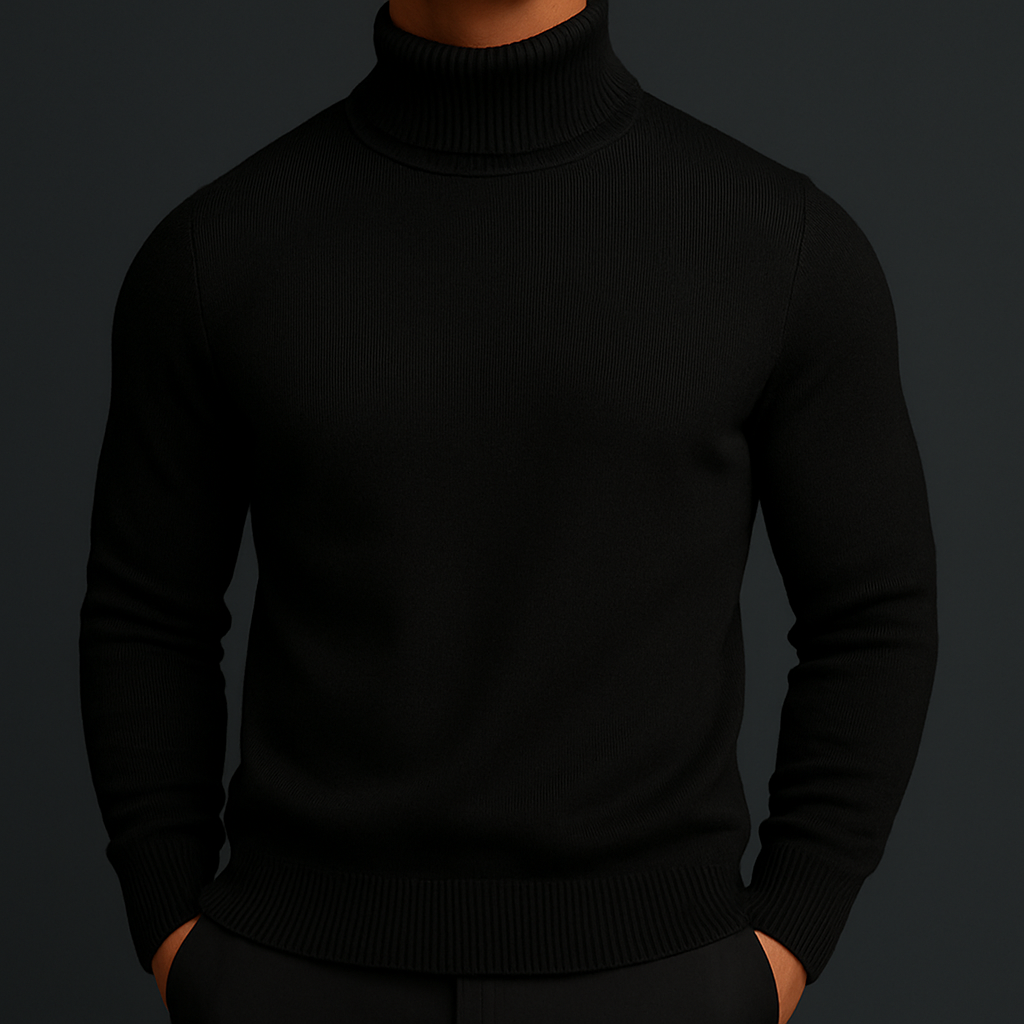 Men's Merino Wool Turtleneck Sweater with Plush Fleece Lining and Ribbed Collar - Image 9