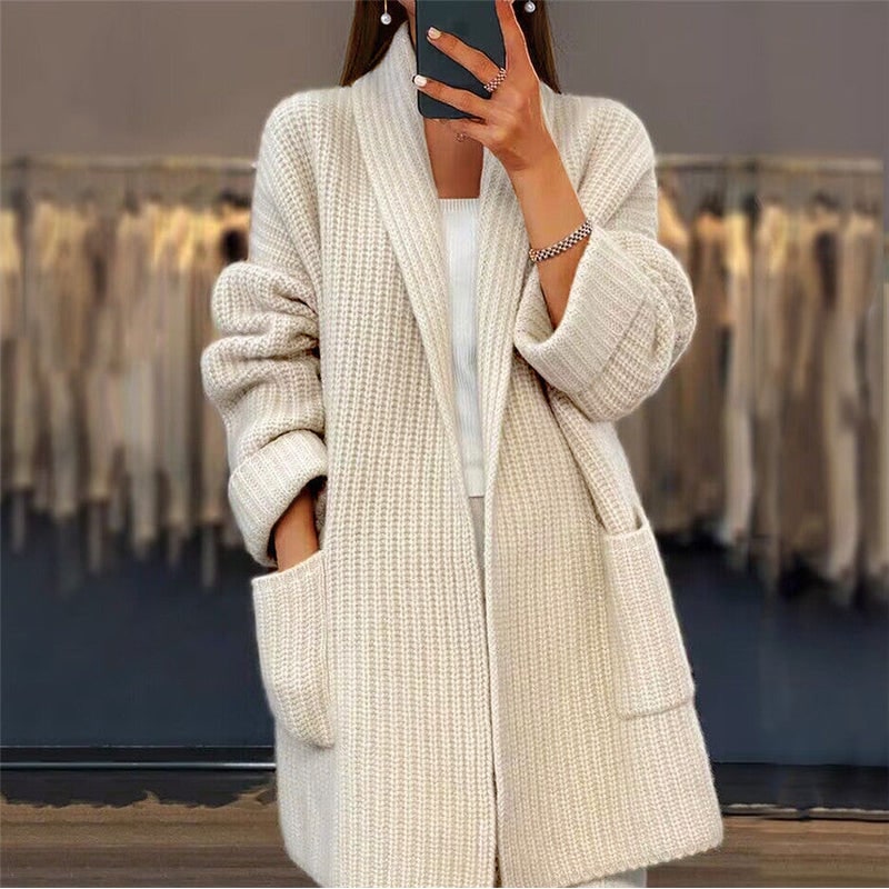 Men's Oversized Chunky Knit Cardigan Sweater with Shawl Collar and Open Front - Image 1
