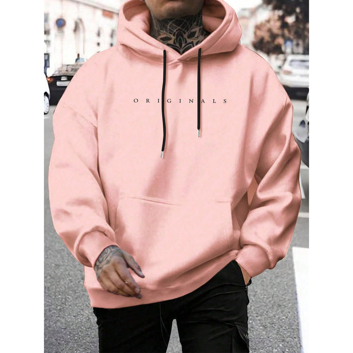 Men's Oversized Graphic Hoodie with Drawstring Cotton Kangaroo Pocket - Image 5