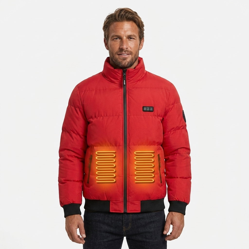 Men's Packable Heated Puffer Jacket with Stand Collar and Zip - Image 1