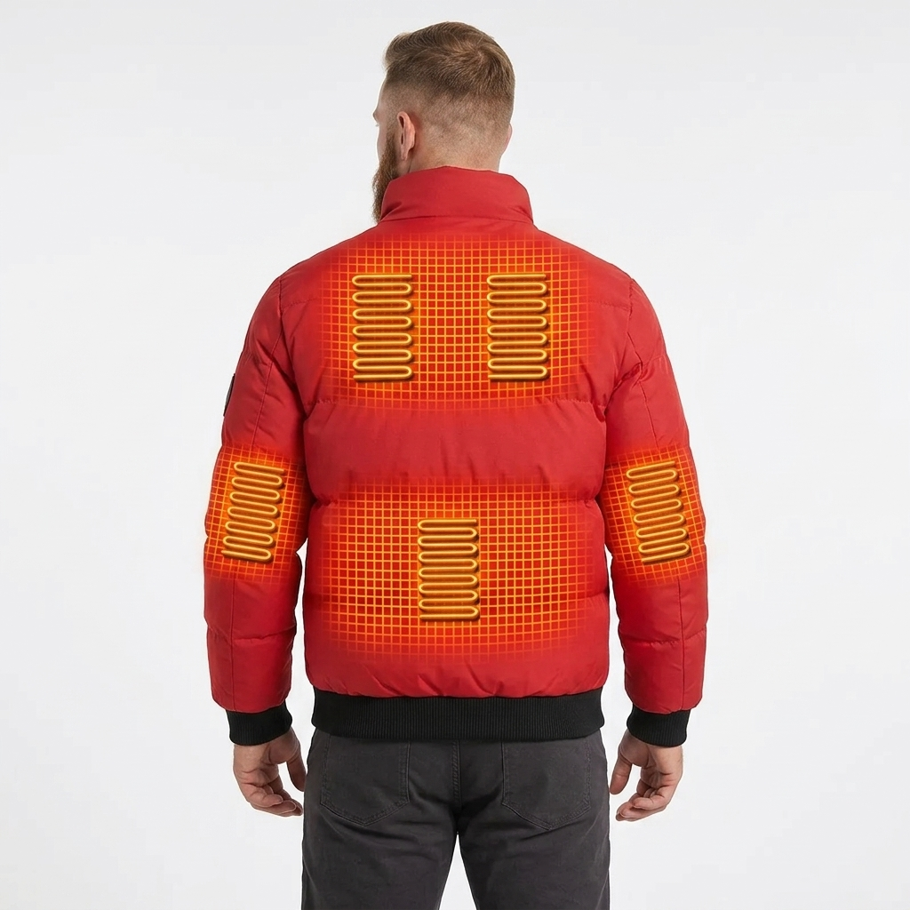 Men's Packable Heated Puffer Jacket with Stand Collar and Zip - Image 2
