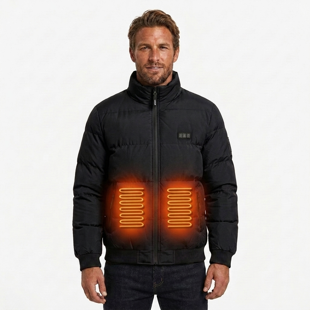 Men's Packable Heated Puffer Jacket with Stand Collar and Zip - Image 6