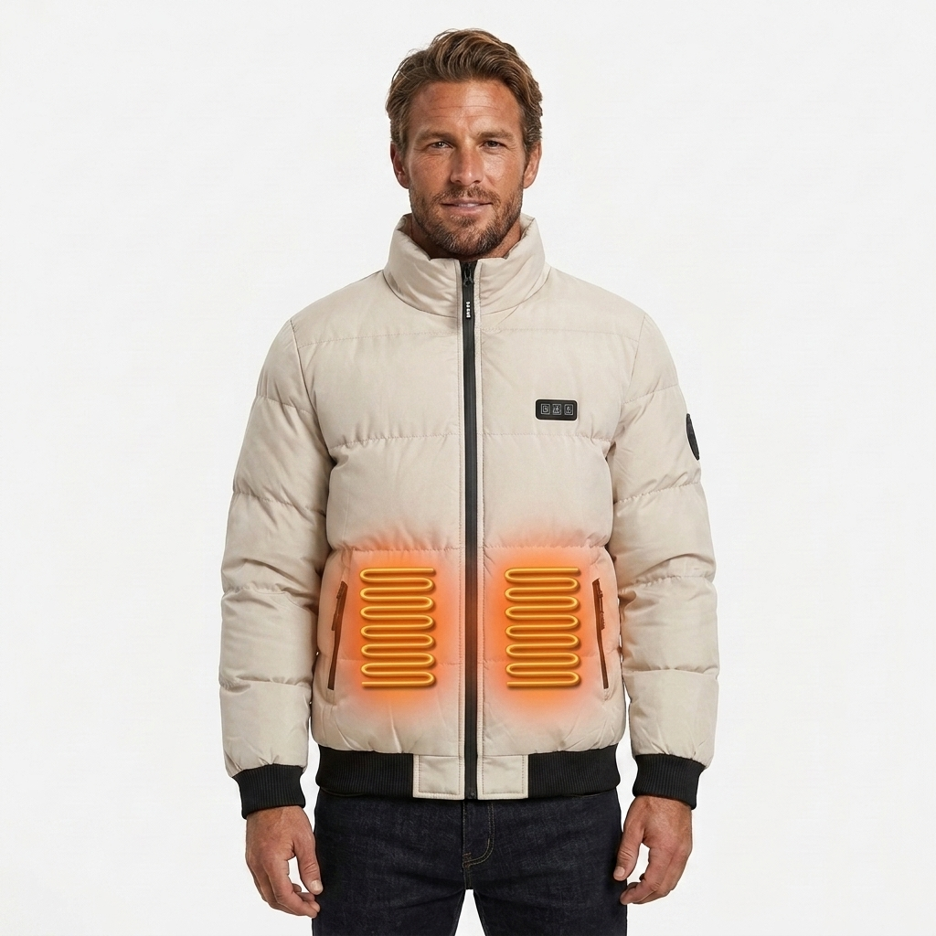 Men's Packable Heated Puffer Jacket with Stand Collar and Zip - Image 8