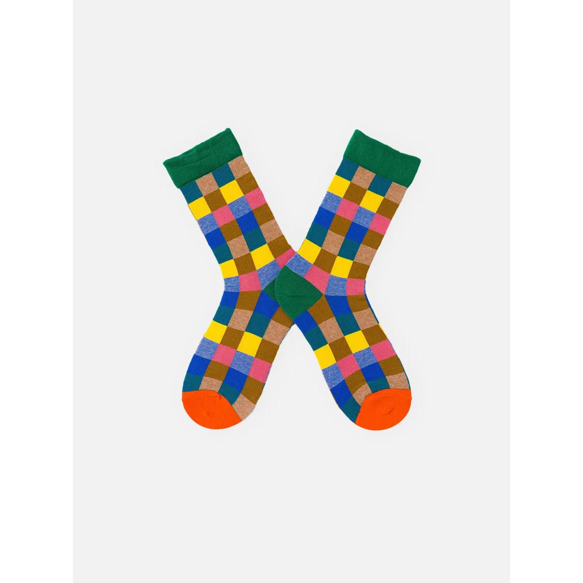 Men's Patterned Crew Socks with Cotton Blend Knit and Contrasting Heel - Image 1