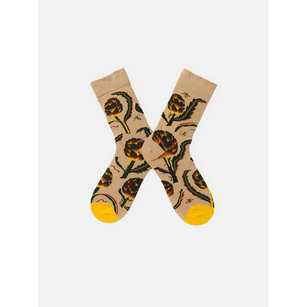 Men's Patterned Crew Socks with Cotton Blend Knit and Contrasting Heel - Image 12