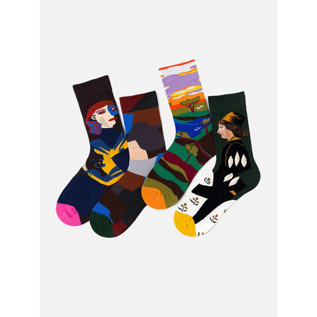 Men's Patterned Crew Socks with Cotton Blend Knit and Contrasting Heel - Image 16