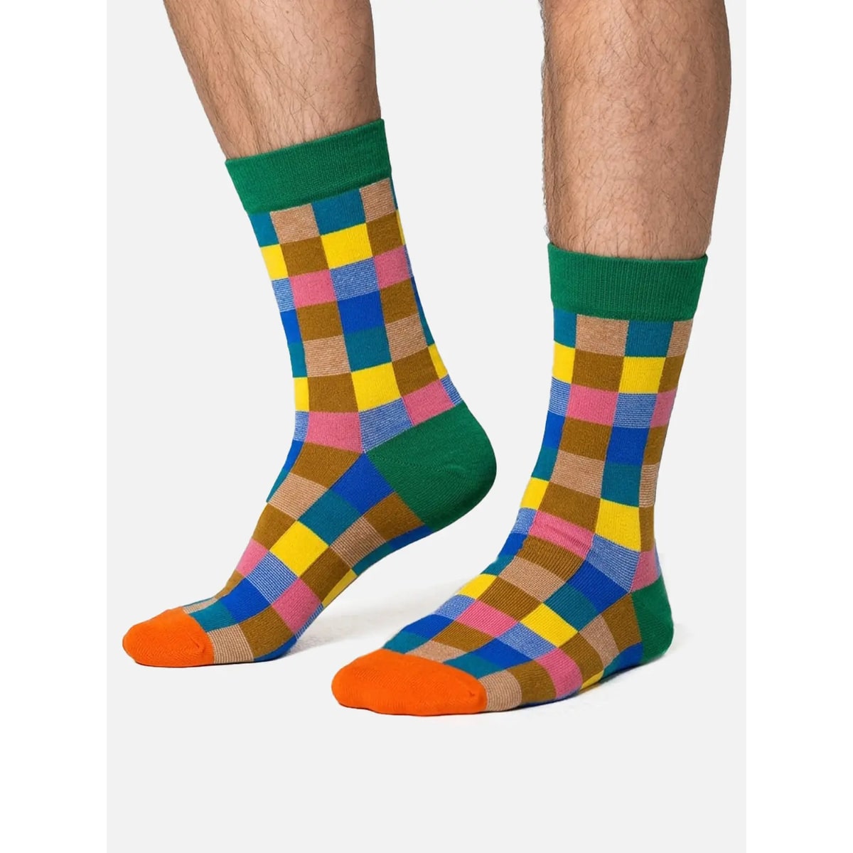 Men's Patterned Crew Socks with Cotton Blend Knit and Contrasting Heel - Image 2