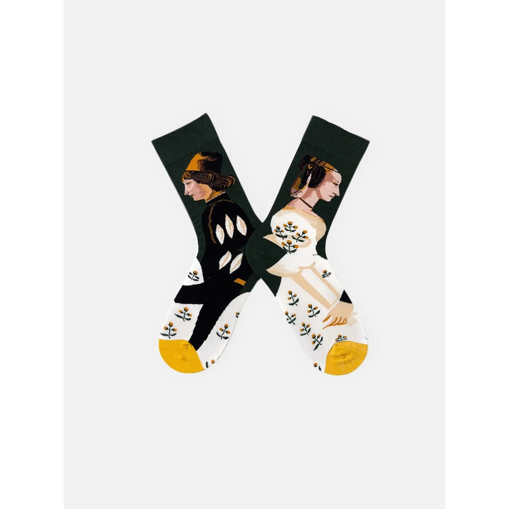 Men's Patterned Crew Socks with Cotton Blend Knit and Contrasting Heel - Image 7