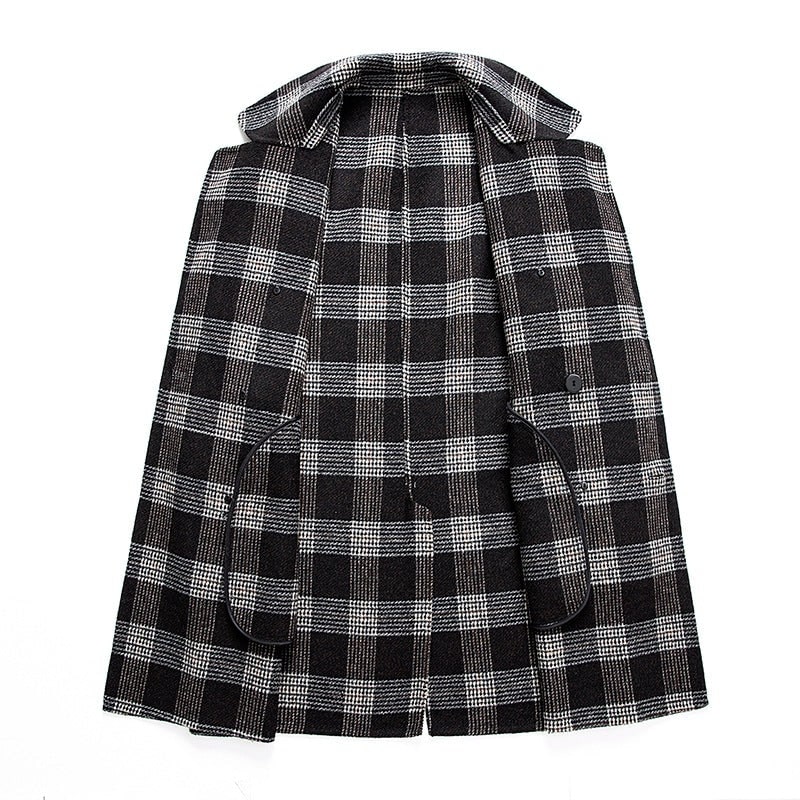Men's Plaid Wool Dress Overcoat with Double Breasted Notched Lapels - Image 4