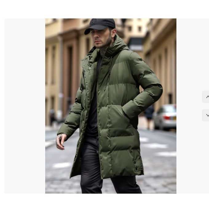 Men's Puffer Coat Winter Quilted Hooded Down Jacket with Drawstring - Image 6
