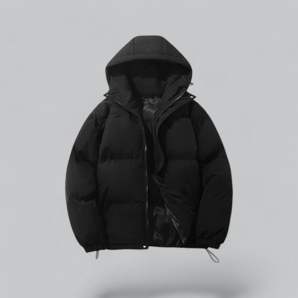 Men's Puffer Quilted Jacket with Hooded Drawstring and Satin Lining - Image 1