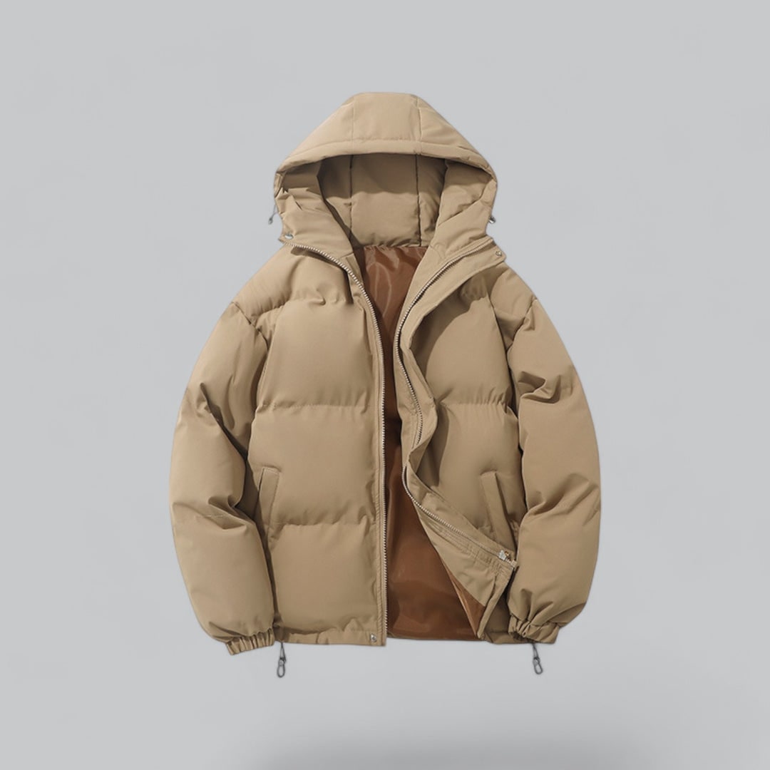 Men's Puffer Quilted Jacket with Hooded Drawstring and Satin Lining - Image 3