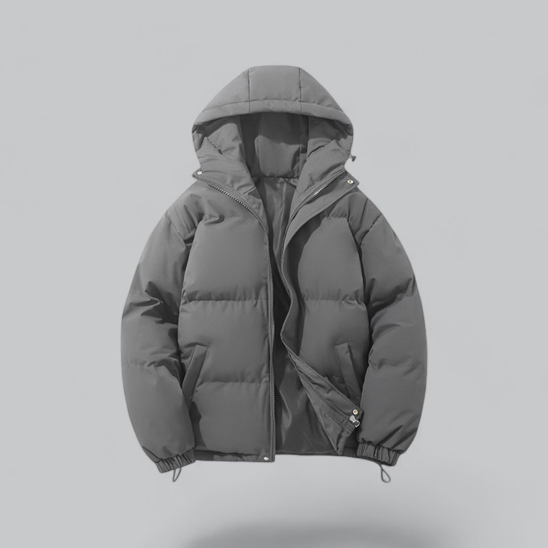 Men's Puffer Quilted Jacket with Hooded Drawstring and Satin Lining - Image 4