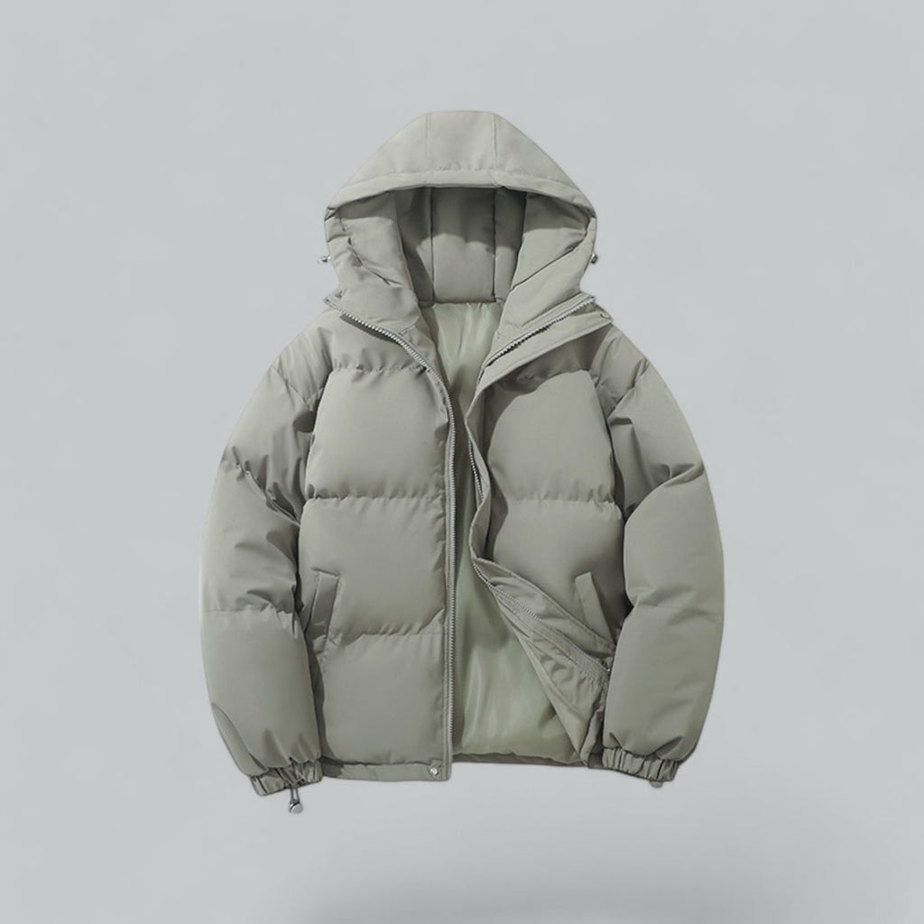 Men's Puffer Quilted Jacket with Hooded Drawstring and Satin Lining - Image 5