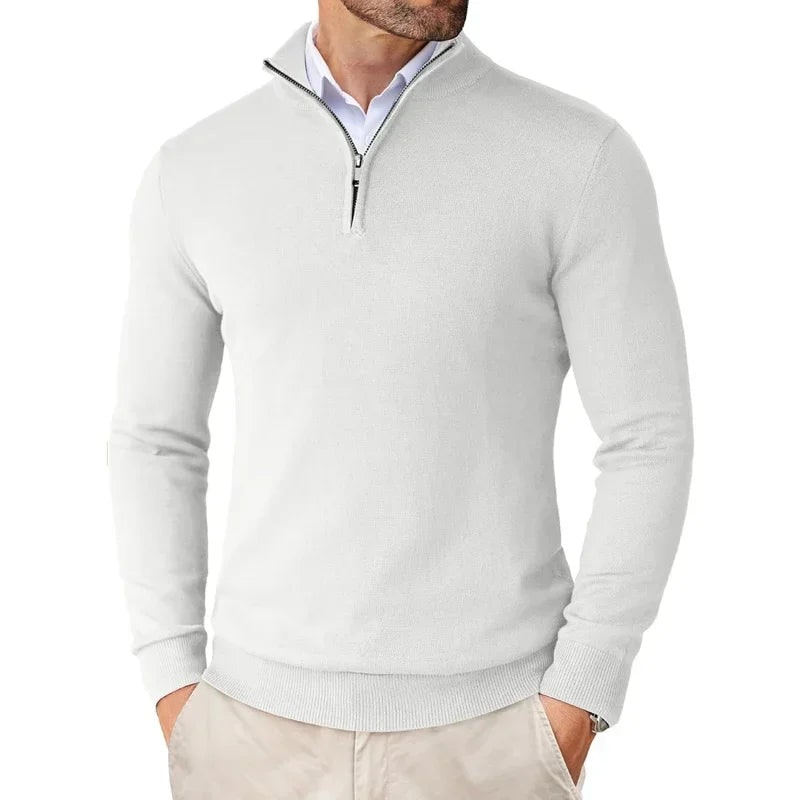 Men's Quarter Zip Sweater Jumper Pullover with Ribbed Funnel Neck and Metallic Zipper - Image 3