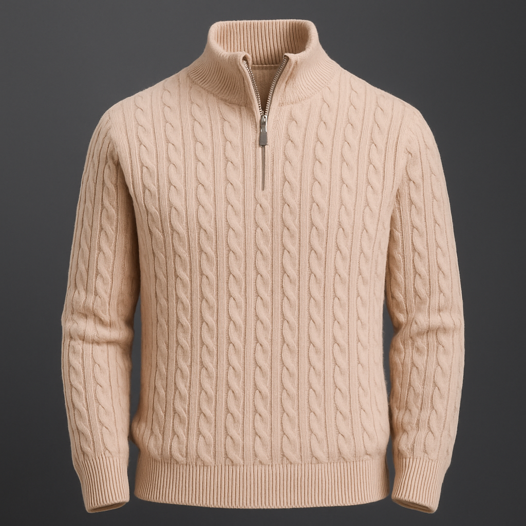 Men's Quarter Zip Sweater with Wool Blend and Ribbed Collar - Image 2