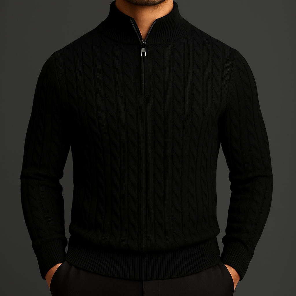 Men's Quarter Zip Sweater with Wool Blend and Ribbed Collar - Image 3