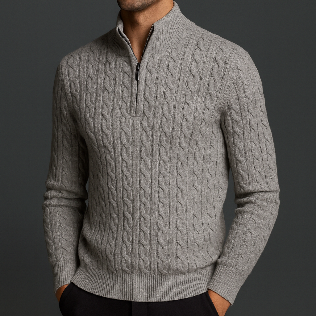 Men's Quarter Zip Sweater with Wool Blend and Ribbed Collar - Image 4