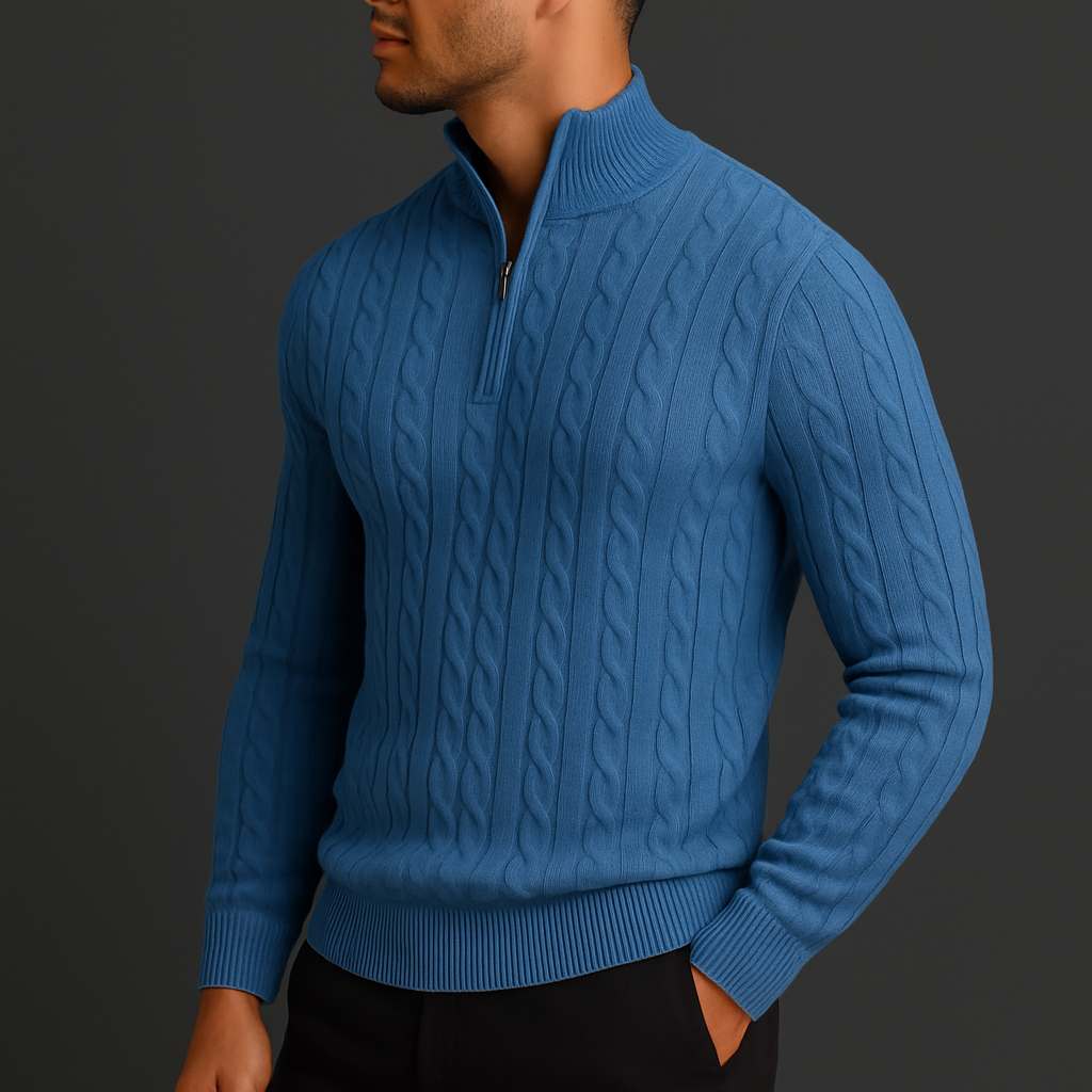 Men's Quarter Zip Sweater with Wool Blend and Ribbed Collar - Image 5