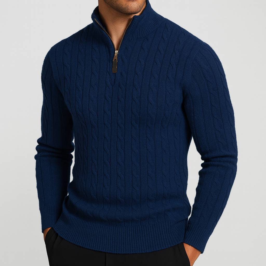 Men's Quarter Zip Sweater with Wool Blend and Ribbed Collar - Image 6