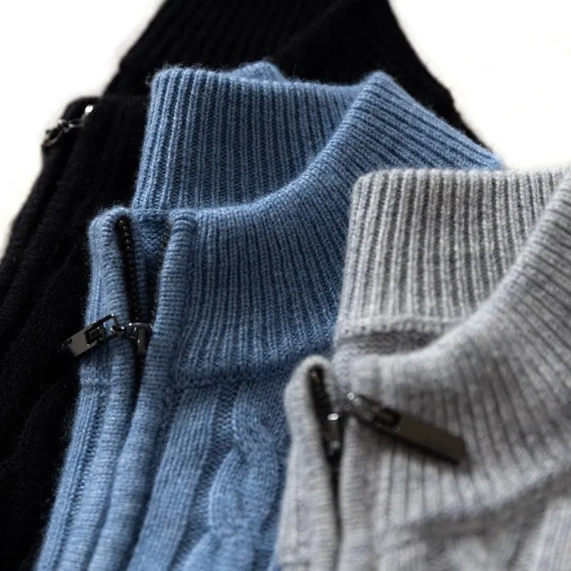 Men's Quarter Zip Sweater with Wool Blend and Ribbed Collar - Image 7