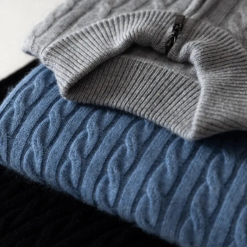Men's Quarter Zip Sweater with Wool Blend and Ribbed Collar - Image 8