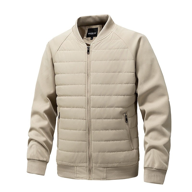 Men's Quilted Bomber Jacket with Ribbed Trim and Zippered Pockets - Image 1