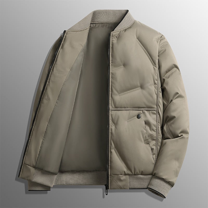 Men's Quilted Puffer Bomber Jacket with Ribbed Trim and Zip Closure - Image 1