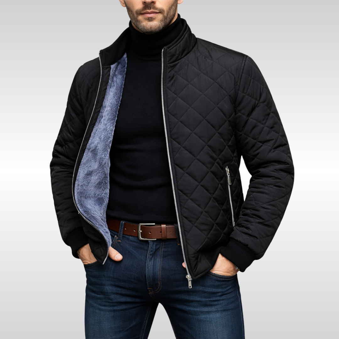 Men's Quilted Puffer Fleece Lined Bomber Jacket with Stand Collar - Image 3