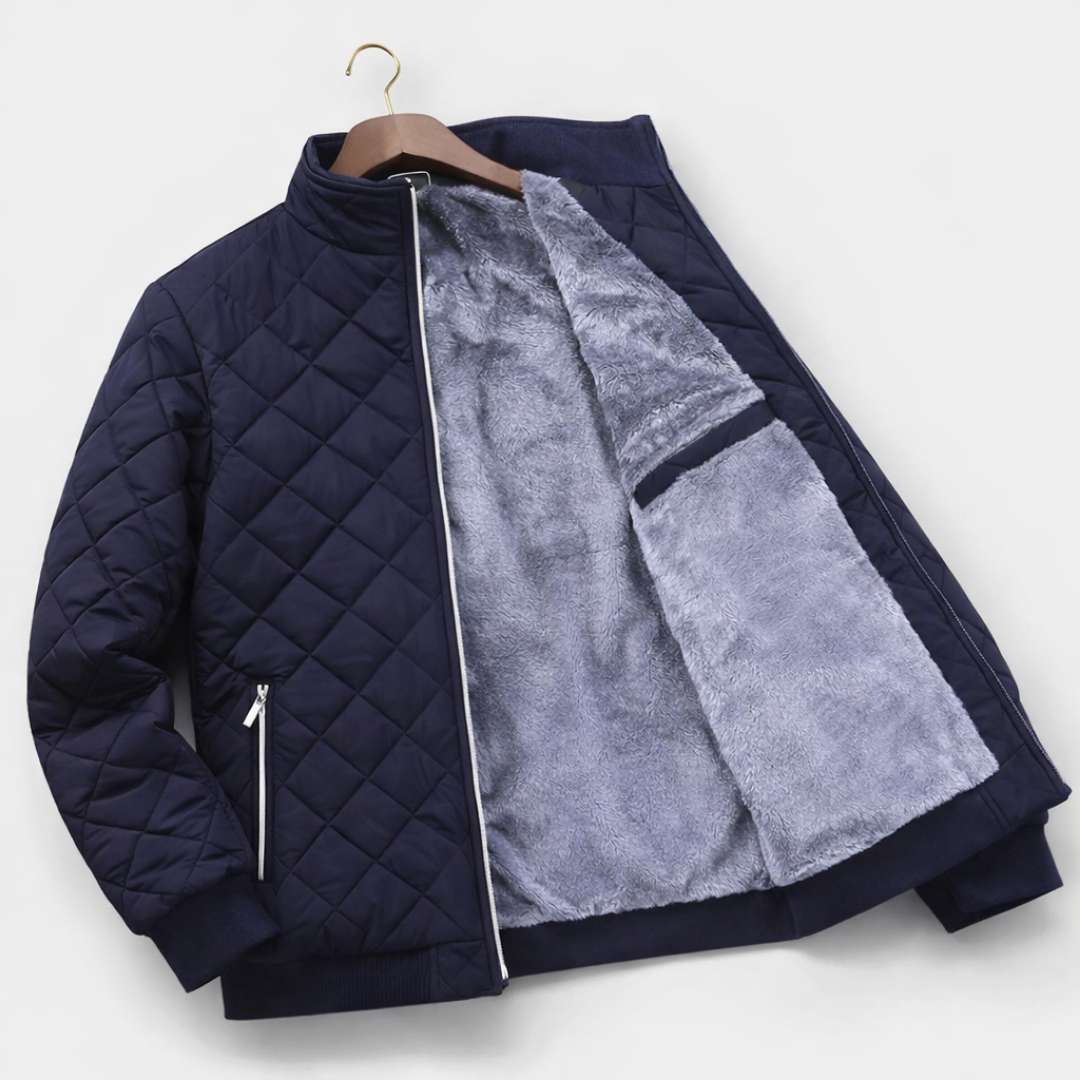 Men's Quilted Puffer Fleece Lined Bomber Jacket with Stand Collar - Image 4