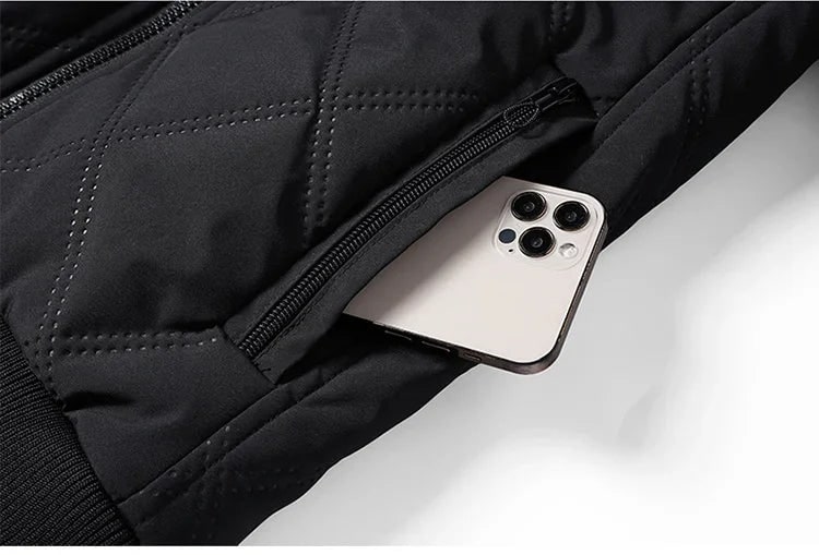 Men's Quilted Puffer Fleece Lined Jacket with Stand Collar and Zipper Pockets - Image 10
