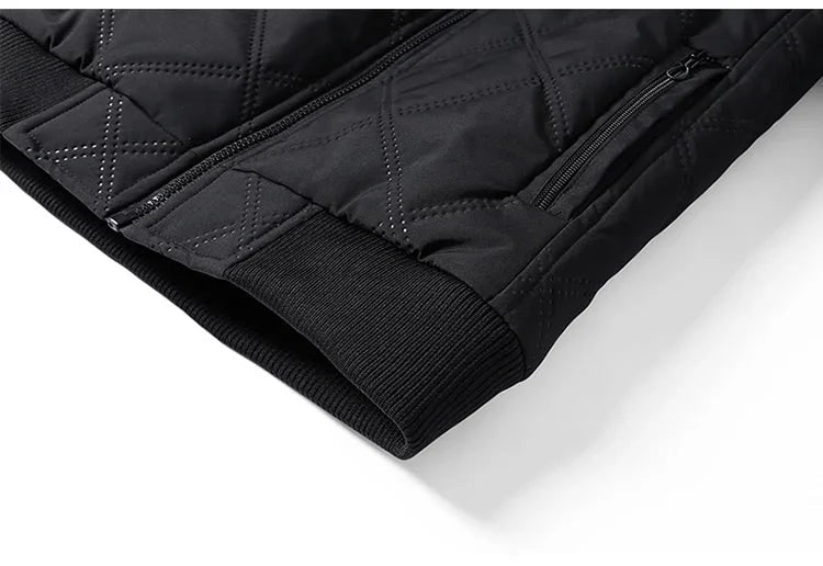Men's Quilted Puffer Fleece Lined Jacket with Stand Collar and Zipper Pockets - Image 11