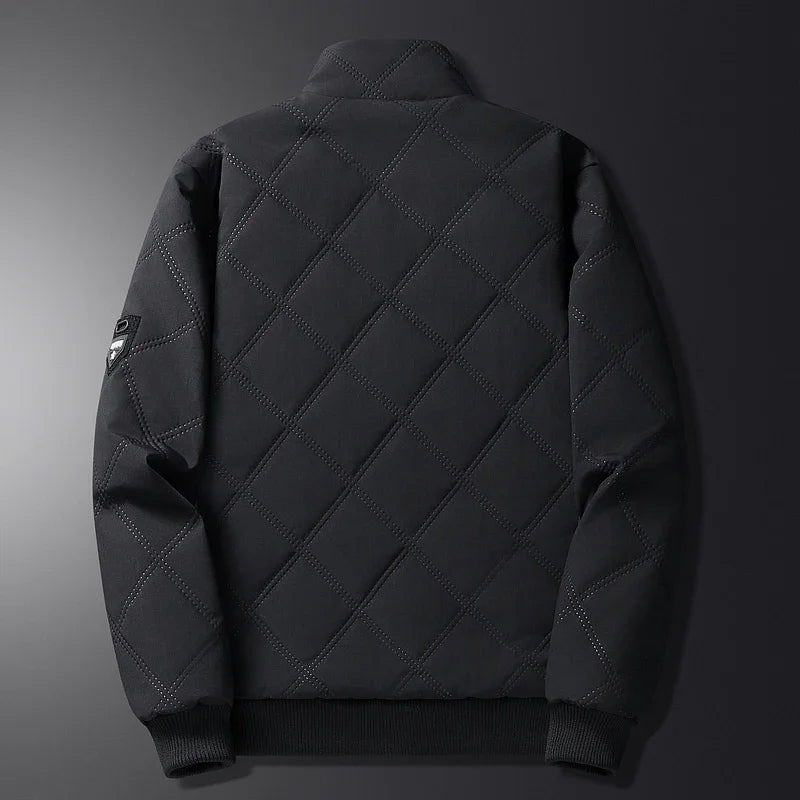 Men's Quilted Puffer Fleece Lined Jacket with Stand Collar and Zipper Pockets - Image 5