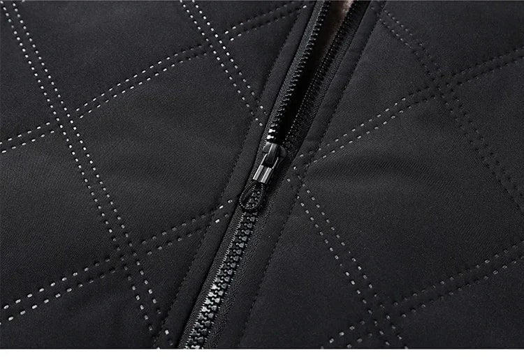 Men's Quilted Puffer Fleece Lined Jacket with Stand Collar and Zipper Pockets - Image 6