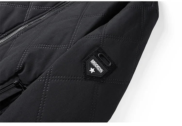 Men's Quilted Puffer Fleece Lined Jacket with Stand Collar and Zipper Pockets - Image 8