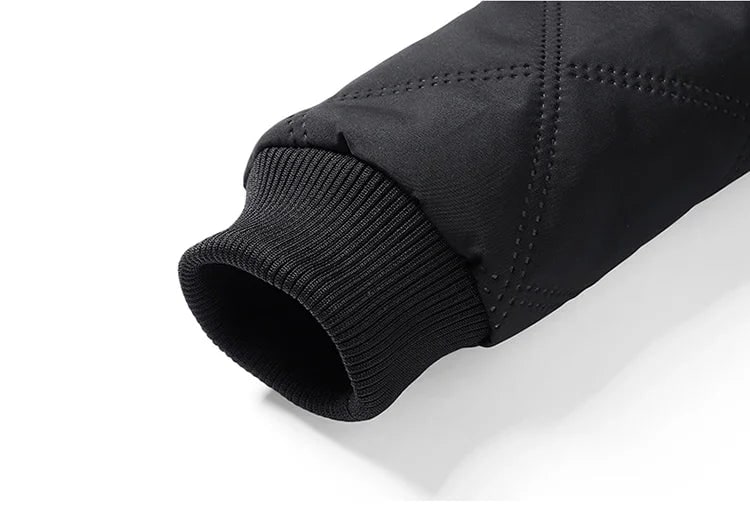 Men's Quilted Puffer Fleece Lined Jacket with Stand Collar and Zipper Pockets - Image 9
