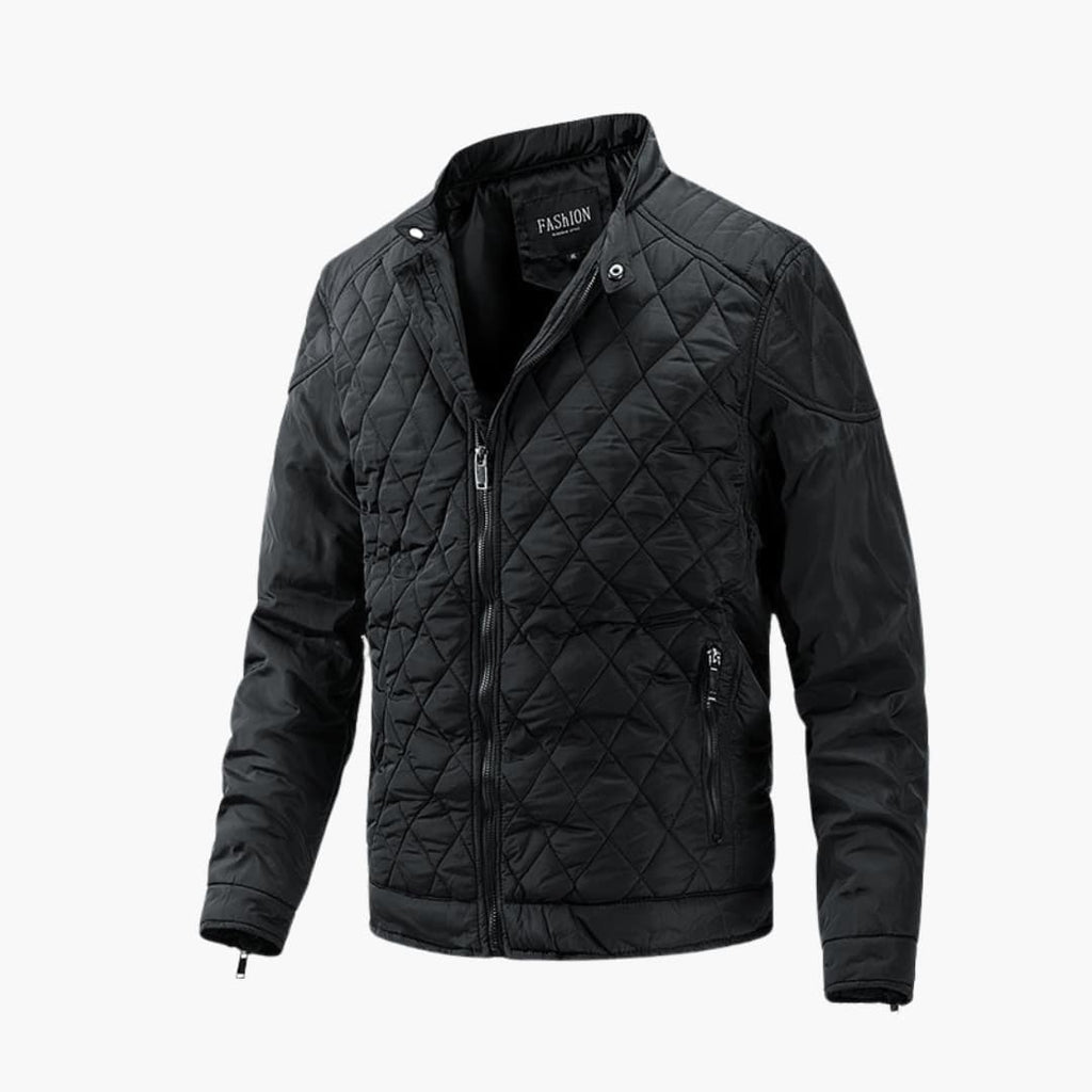 Men's Quilted Puffer Jacket with Diamond Pattern and Stand Collar - Image 1