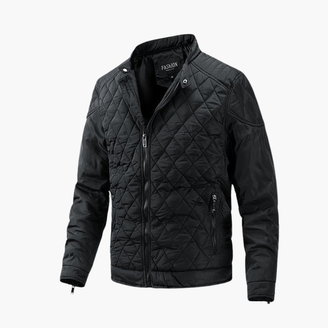 Men's Quilted Puffer Jacket with Diamond Pattern and Stand Collar - Image 1