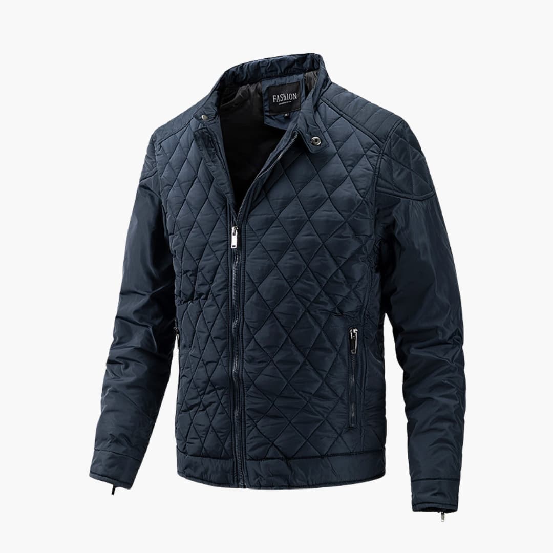 Men's Quilted Puffer Jacket with Diamond Pattern and Stand Collar - Image 3